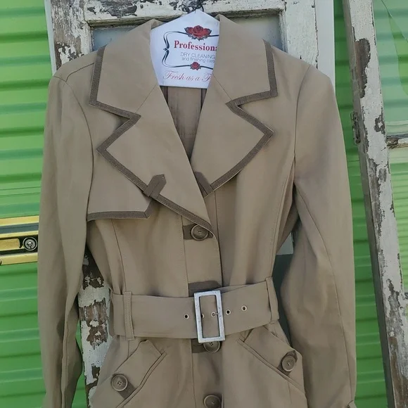 MaxMara Classics Khaki Mini Spy Trench coat, Melania Style Trench Wrap coat S/M - Picture 2 of 14
